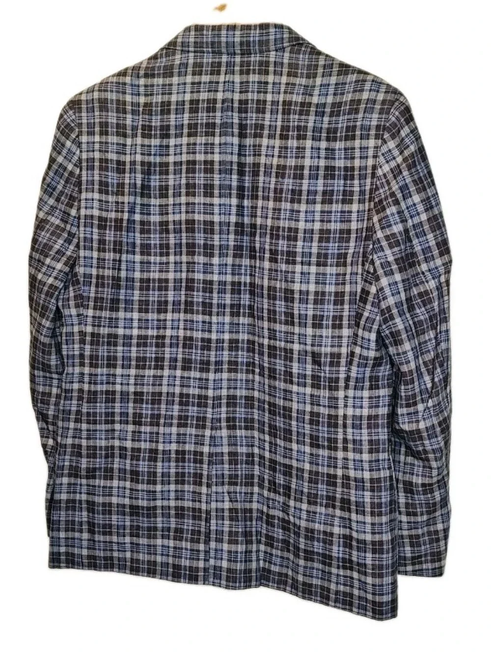 Banana Republic Men 44R Linen Blue Plaid Sports Coat Blazer Jacket Tailored Fit